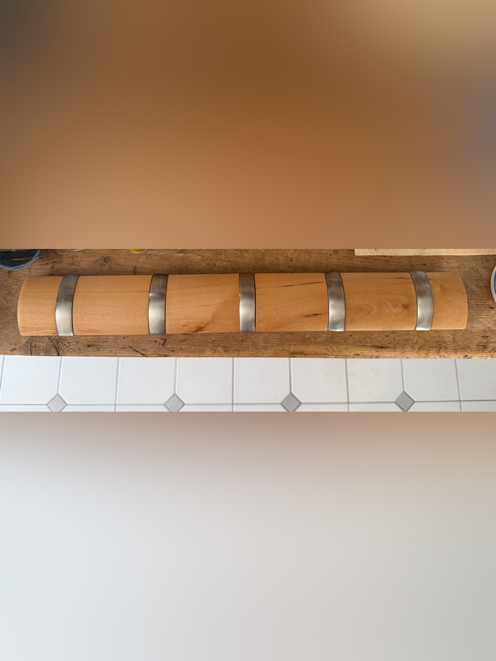 Umbra Wood Wall Hook Rail coat rack with Brushed Metal - 5 hooks, 20”